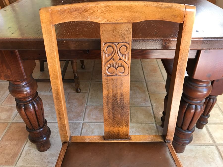 Solid Wood Farmhouse Table With Bench And (5) Vintage Chairs [Photo 14]