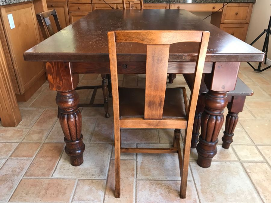 Solid Wood Farmhouse Table With Bench And (5) Vintage Chairs [Photo 10]