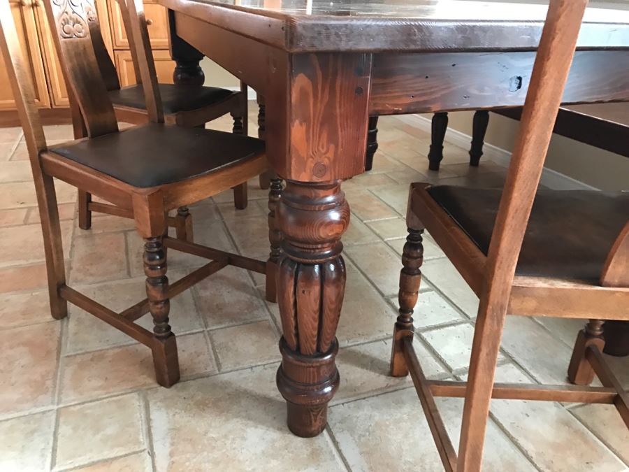 Solid Wood Farmhouse Table With Bench And (5) Vintage Chairs [Photo 32]