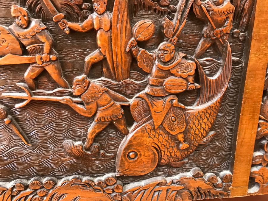 High Relief Carved Chinese Cedar Lined Chest (See Photos For Some Damage To Top And Lock Latch) [Photo 10]