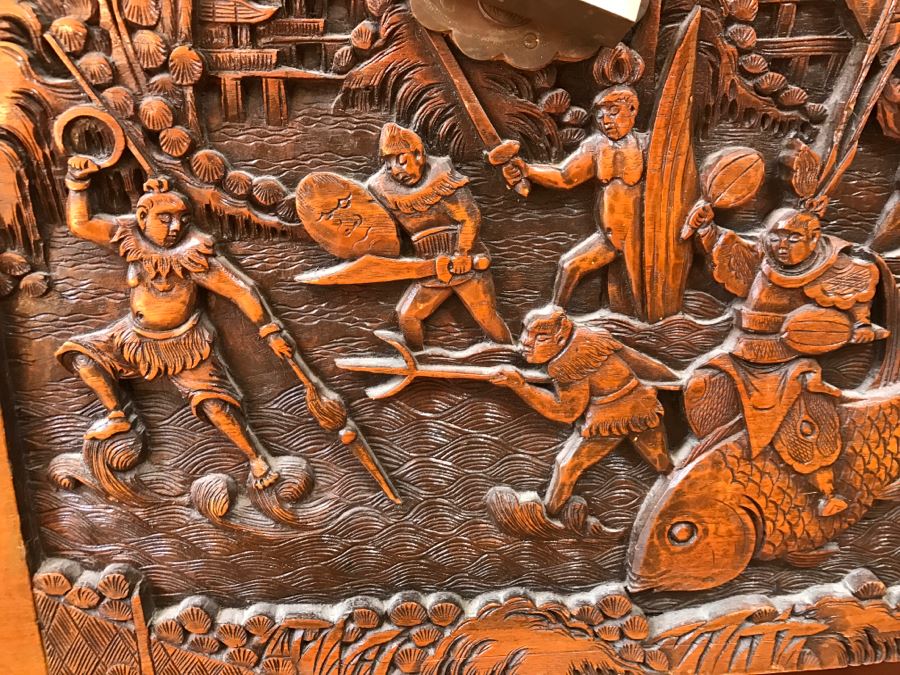 High Relief Carved Chinese Cedar Lined Chest (See Photos For Some Damage To Top And Lock Latch) [Photo 8]