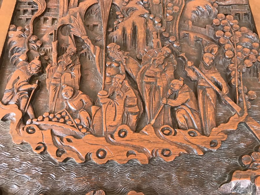 High Relief Carved Chinese Cedar Lined Chest (See Photos For Some Damage To Top And Lock Latch) [Photo 14]