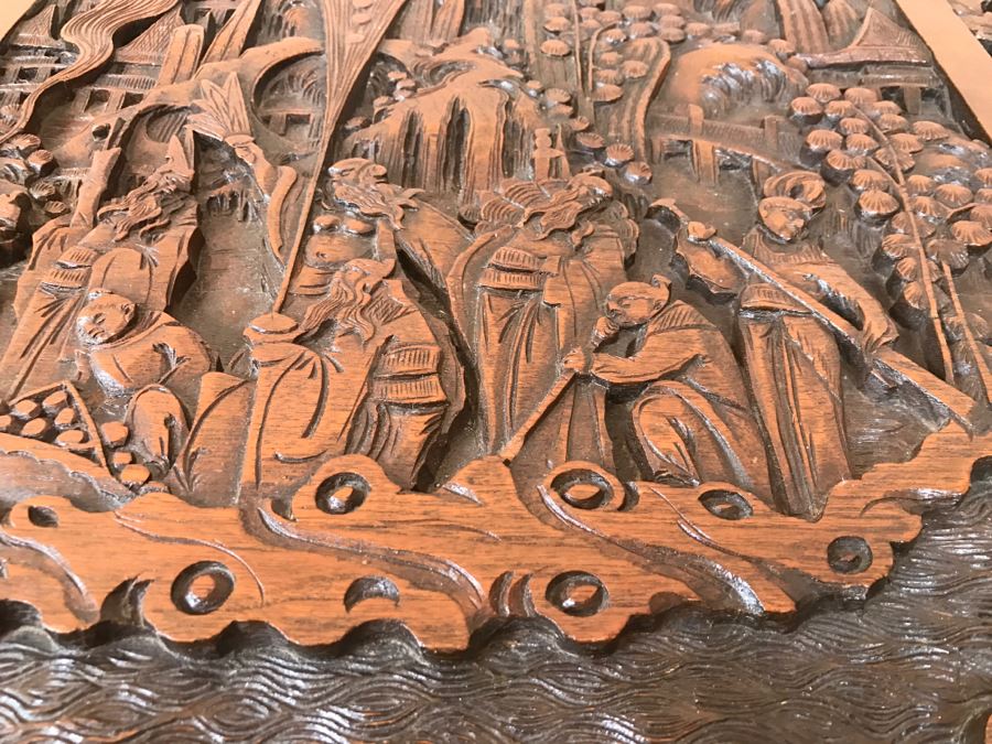 High Relief Carved Chinese Cedar Lined Chest (See Photos For Some Damage To Top And Lock Latch) [Photo 16]