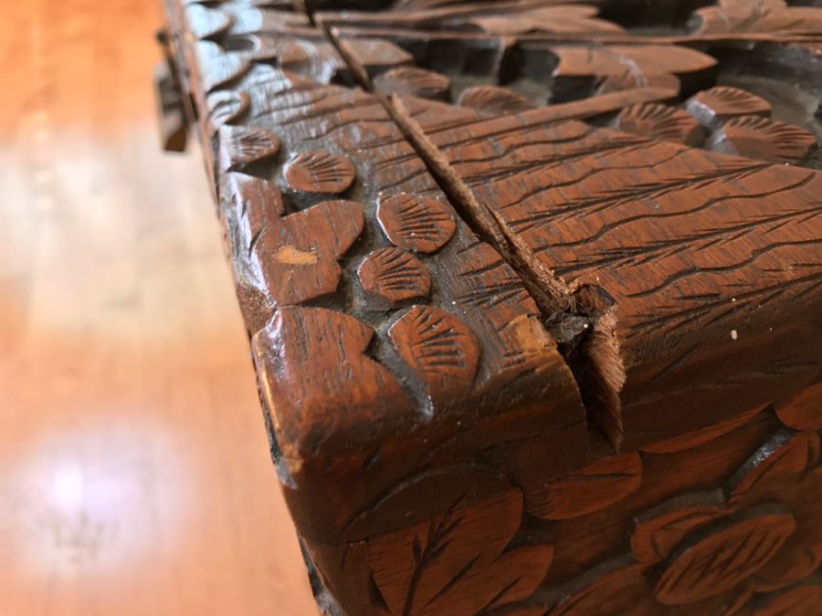 High Relief Carved Chinese Cedar Lined Chest (See Photos For Some Damage To Top And Lock Latch) [Photo 34]