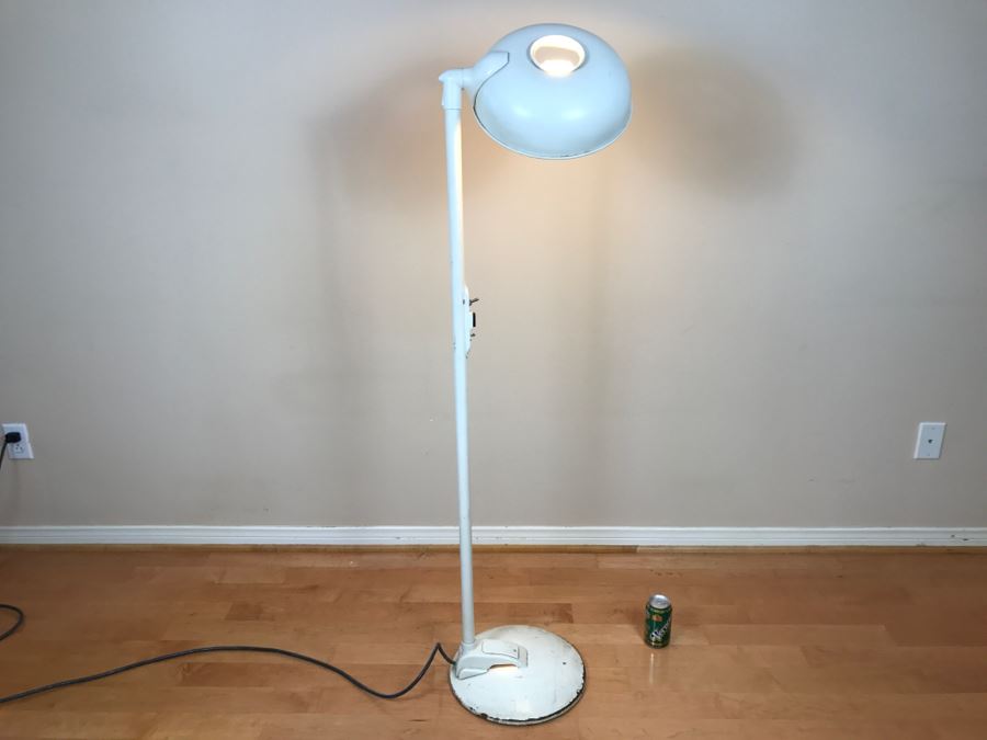 Mid-Century Modern Art Deco Industrial Swivel Light Metal Floor Lamp With Two Toggle Switches And Outlet On Pole Lighted Base Used In Hospitals By American Hospital Supply Corporation [Photo 23]