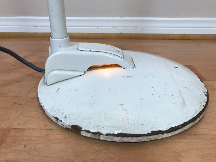 Mid-Century Modern Art Deco Industrial Swivel Light Metal Floor Lamp With Two Toggle Switches And Outlet On Pole Lighted Base Used In Hospitals By American Hospital Supply Corporation [Photo 12]