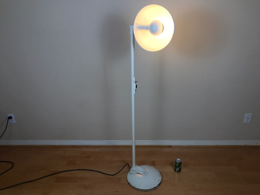 Mid-Century Modern Art Deco Industrial Swivel Light Metal Floor Lamp With Two Toggle Switches And Outlet On Pole Lighted Base Used In Hospitals By American Hospital Supply Corporation [Photo 21]