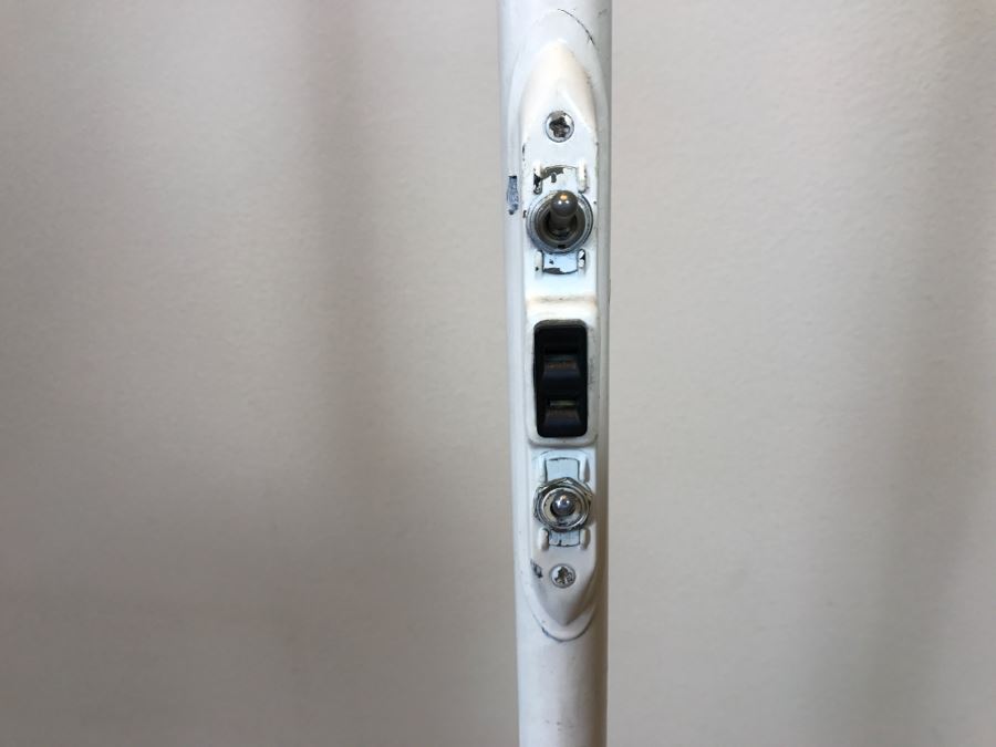 Mid-Century Modern Art Deco Industrial Swivel Light Metal Floor Lamp With Two Toggle Switches And Outlet On Pole Lighted Base Used In Hospitals By American Hospital Supply Corporation [Photo 16]