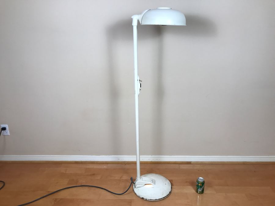 Mid-Century Modern Art Deco Industrial Swivel Light Metal Floor Lamp With Two Toggle Switches And Outlet On Pole Lighted Base Used In Hospitals By American Hospital Supply Corporation [Photo 5]
