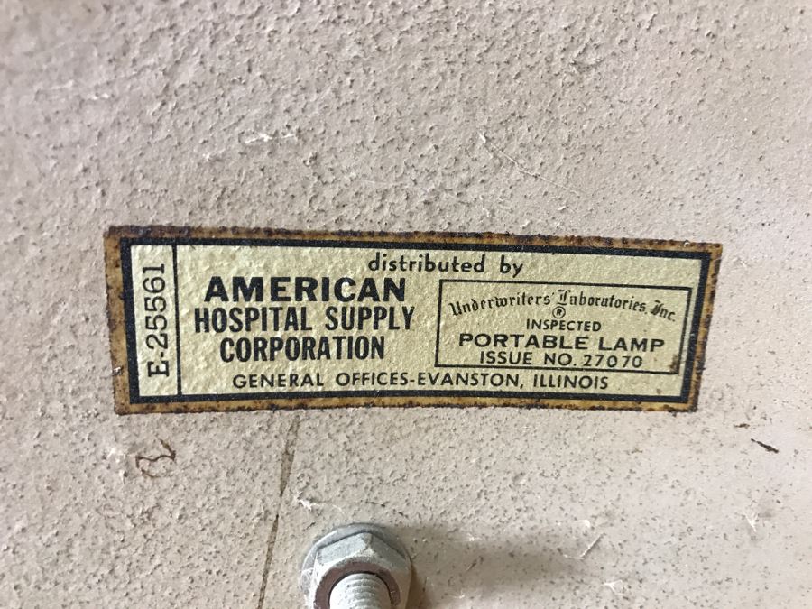 Mid-Century Modern Art Deco Industrial Swivel Light Metal Floor Lamp With Two Toggle Switches And Outlet On Pole Lighted Base Used In Hospitals By American Hospital Supply Corporation [Photo 26]