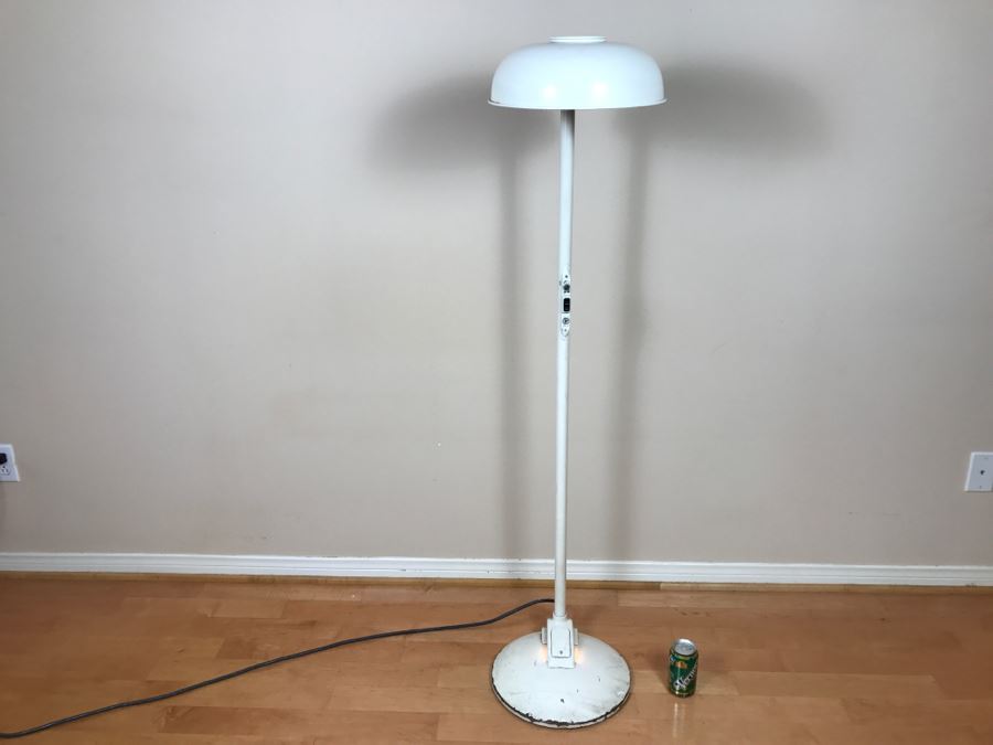 Mid-Century Modern Art Deco Industrial Swivel Light Metal Floor Lamp With Two Toggle Switches And Outlet On Pole Lighted Base Used In Hospitals By American Hospital Supply Corporation [Photo 2]