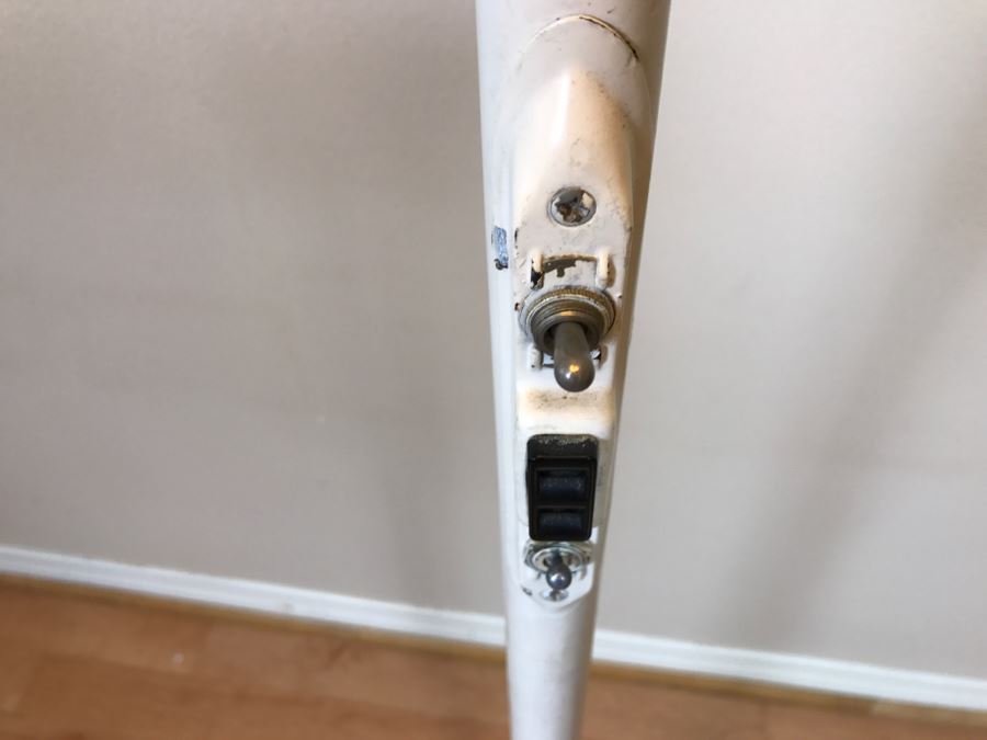 Mid-Century Modern Art Deco Industrial Swivel Light Metal Floor Lamp With Two Toggle Switches And Outlet On Pole Lighted Base Used In Hospitals By American Hospital Supply Corporation [Photo 15]