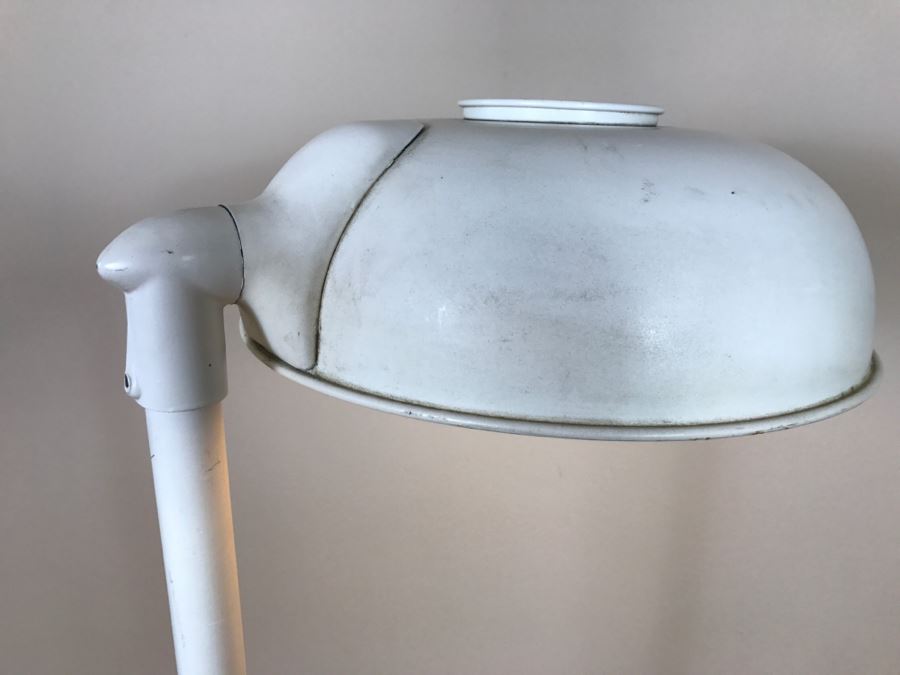 Mid-Century Modern Art Deco Industrial Swivel Light Metal Floor Lamp With Two Toggle Switches And Outlet On Pole Lighted Base Used In Hospitals By American Hospital Supply Corporation [Photo 11]
