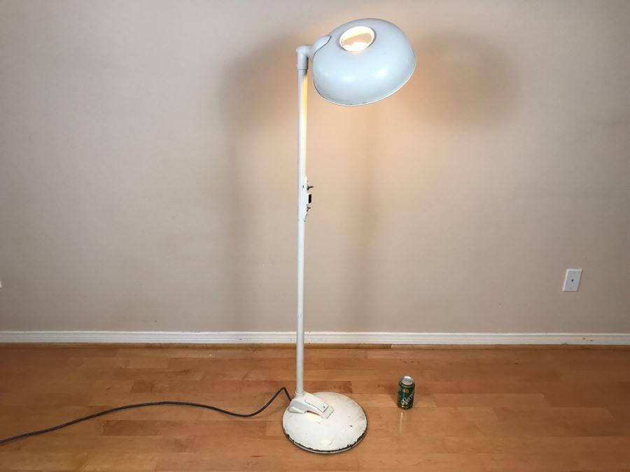 Mid-Century Modern Art Deco Industrial Swivel Light Metal Floor Lamp With Two Toggle Switches And Outlet On Pole Lighted Base Used In Hospitals By American Hospital Supply Corporation [Photo 22]