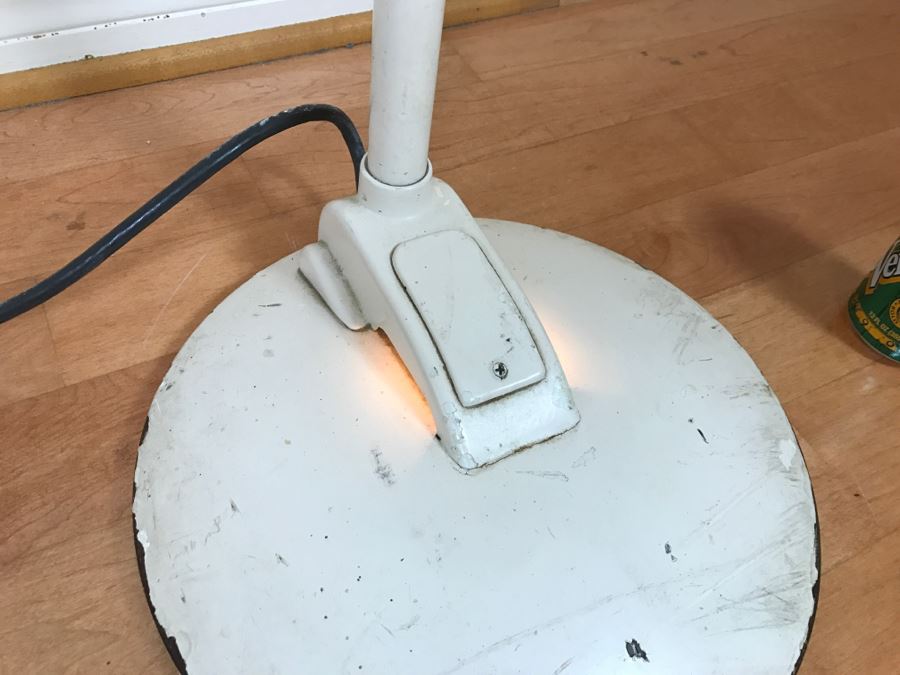 Mid-Century Modern Art Deco Industrial Swivel Light Metal Floor Lamp With Two Toggle Switches And Outlet On Pole Lighted Base Used In Hospitals By American Hospital Supply Corporation [Photo 4]