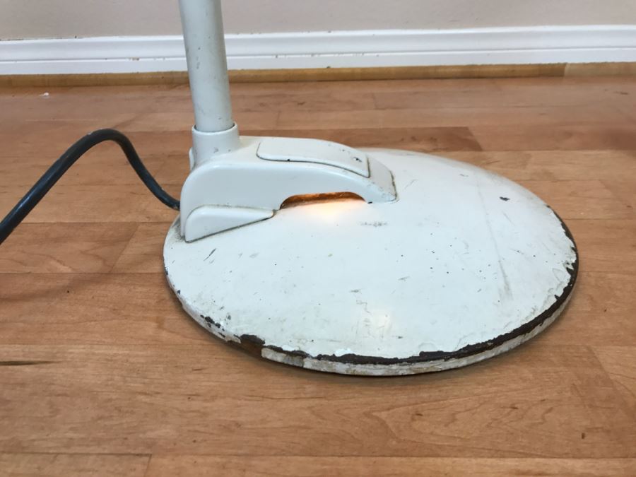 Mid-Century Modern Art Deco Industrial Swivel Light Metal Floor Lamp With Two Toggle Switches And Outlet On Pole Lighted Base Used In Hospitals By American Hospital Supply Corporation [Photo 24]