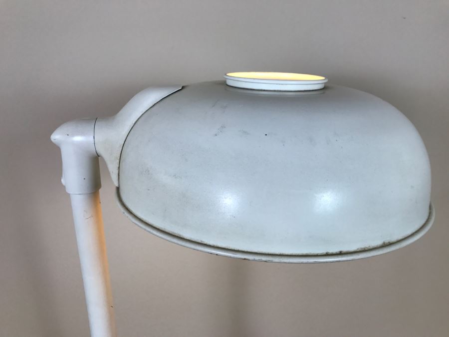 Mid-Century Modern Art Deco Industrial Swivel Light Metal Floor Lamp With Two Toggle Switches And Outlet On Pole Lighted Base Used In Hospitals By American Hospital Supply Corporation [Photo 8]