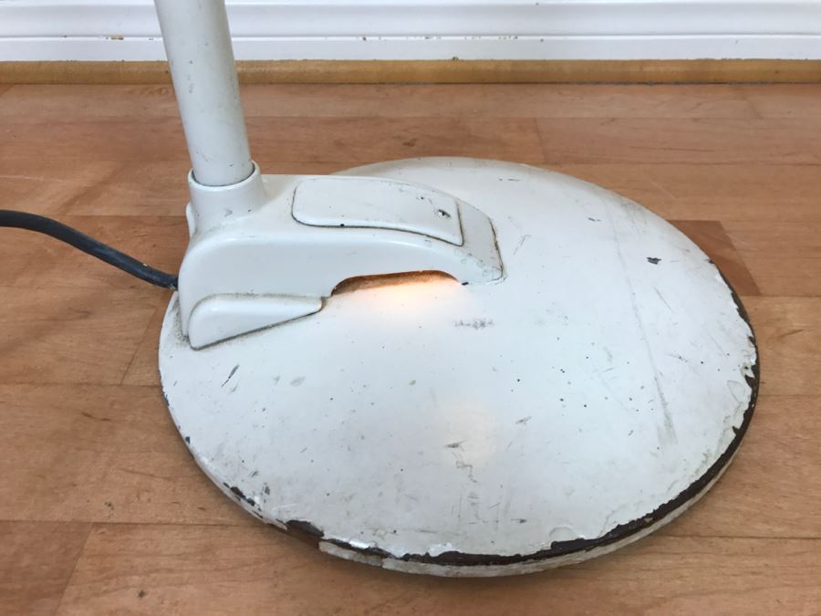 Mid-Century Modern Art Deco Industrial Swivel Light Metal Floor Lamp With Two Toggle Switches And Outlet On Pole Lighted Base Used In Hospitals By American Hospital Supply Corporation [Photo 13]