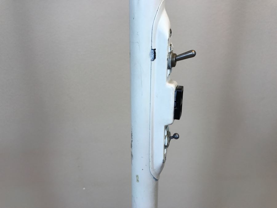 Mid-Century Modern Art Deco Industrial Swivel Light Metal Floor Lamp With Two Toggle Switches And Outlet On Pole Lighted Base Used In Hospitals By American Hospital Supply Corporation [Photo 17]