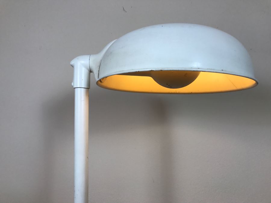 Mid-Century Modern Art Deco Industrial Swivel Light Metal Floor Lamp With Two Toggle Switches And Outlet On Pole Lighted Base Used In Hospitals By American Hospital Supply Corporation [Photo 7]