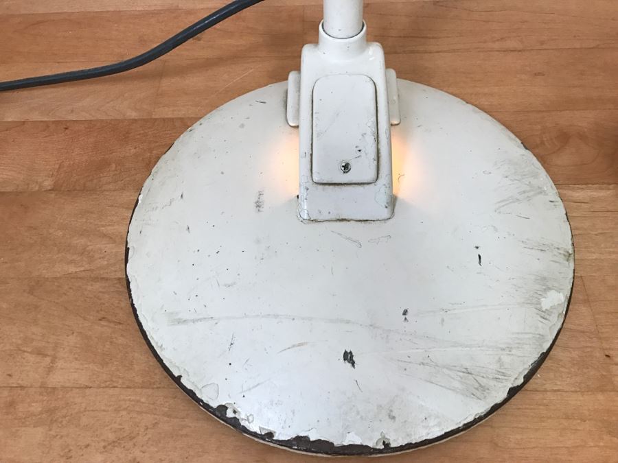 Mid-Century Modern Art Deco Industrial Swivel Light Metal Floor Lamp With Two Toggle Switches And Outlet On Pole Lighted Base Used In Hospitals By American Hospital Supply Corporation [Photo 3]