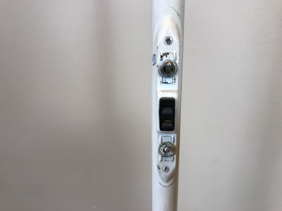 Mid-Century Modern Art Deco Industrial Swivel Light Metal Floor Lamp With Two Toggle Switches And Outlet On Pole Lighted Base Used In Hospitals By American Hospital Supply Corporation [Photo 14]