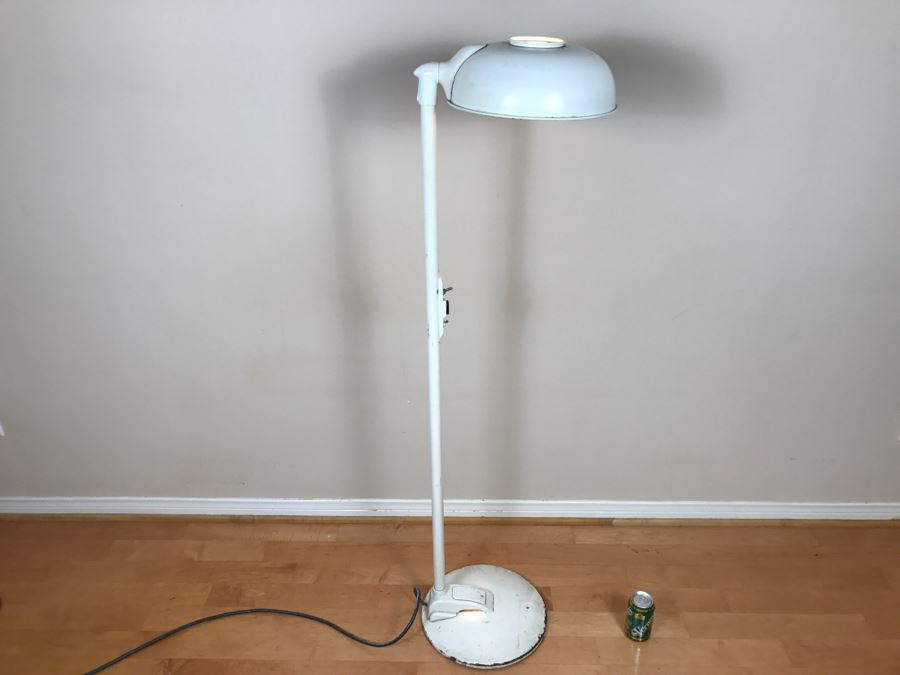 Mid-Century Modern Art Deco Industrial Swivel Light Metal Floor Lamp With Two Toggle Switches And Outlet On Pole Lighted Base Used In Hospitals By American Hospital Supply Corporation [Photo 6]