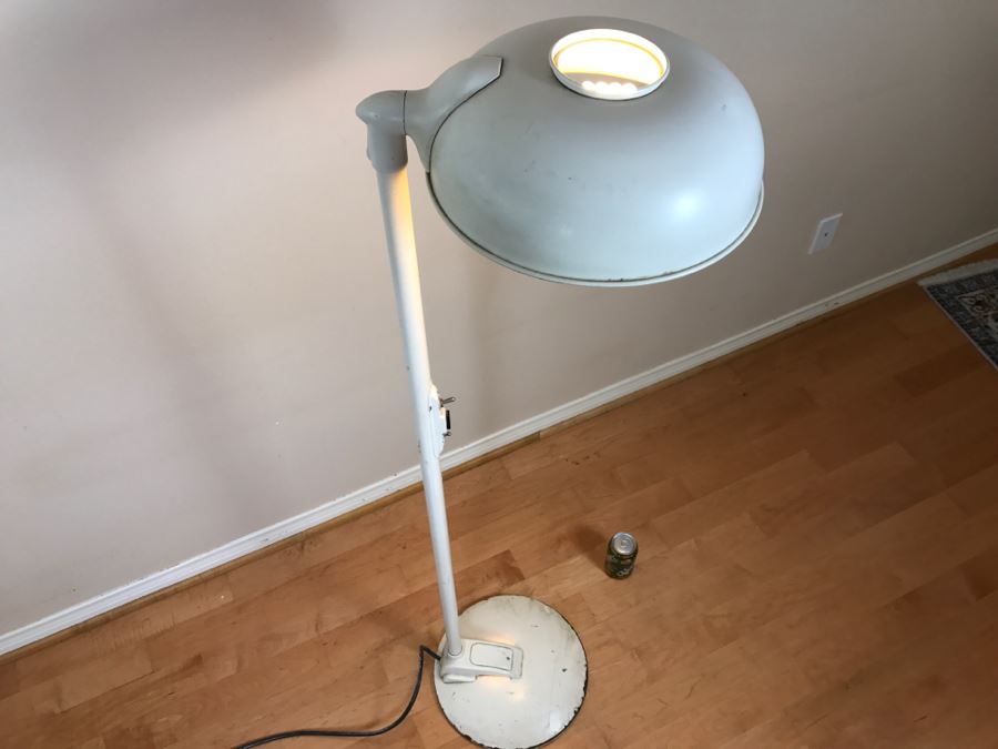 Mid-Century Modern Art Deco Industrial Swivel Light Metal Floor Lamp With Two Toggle Switches And Outlet On Pole Lighted Base Used In Hospitals By American Hospital Supply Corporation [Photo 20]
