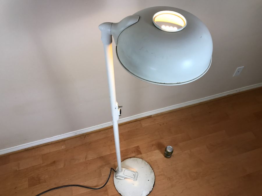 Mid-Century Modern Art Deco Industrial Swivel Light Metal Floor Lamp With Two Toggle Switches And Outlet On Pole Lighted Base Used In Hospitals By American Hospital Supply Corporation [Photo 19]