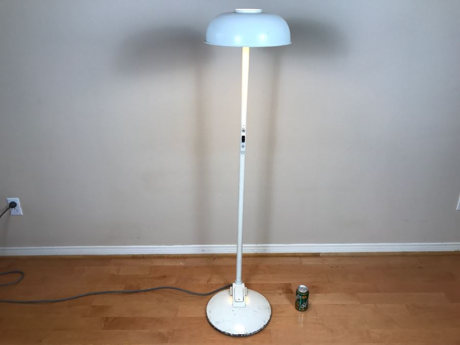Mid-Century Modern Art Deco Industrial Swivel Light Metal Floor Lamp With Two Toggle Switches And Outlet On Pole Lighted Base Used In Hospitals By American Hospital Supply Corporation [Photo 3]