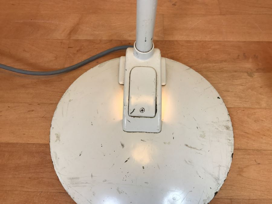 Mid-Century Modern Art Deco Industrial Swivel Light Metal Floor Lamp With Two Toggle Switches And Outlet On Pole Lighted Base Used In Hospitals By American Hospital Supply Corporation [Photo 8]