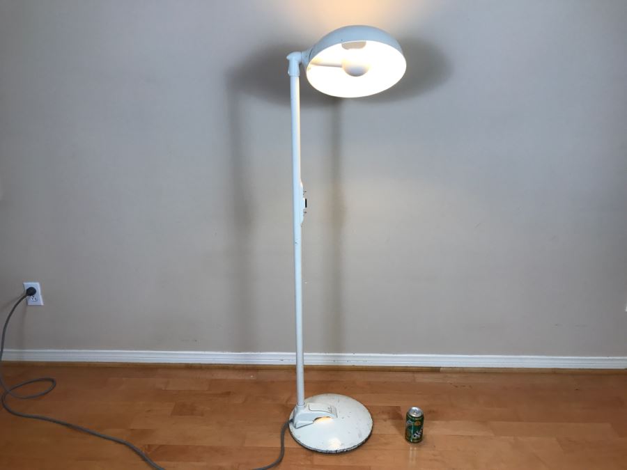Mid-Century Modern Art Deco Industrial Swivel Light Metal Floor Lamp With Two Toggle Switches And Outlet On Pole Lighted Base Used In Hospitals By American Hospital Supply Corporation [Photo 18]