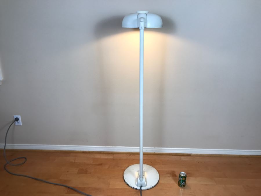 Mid-Century Modern Art Deco Industrial Swivel Light Metal Floor Lamp With Two Toggle Switches And Outlet On Pole Lighted Base Used In Hospitals By American Hospital Supply Corporation [Photo 15]