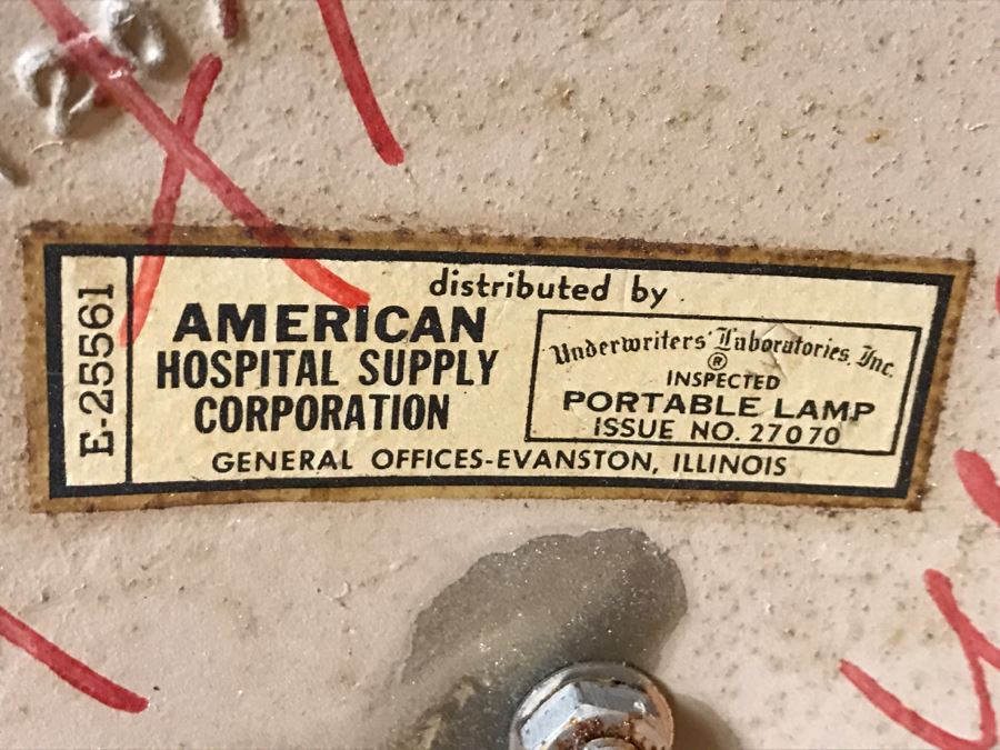Mid-Century Modern Art Deco Industrial Swivel Light Metal Floor Lamp With Two Toggle Switches And Outlet On Pole Lighted Base Used In Hospitals By American Hospital Supply Corporation [Photo 20]