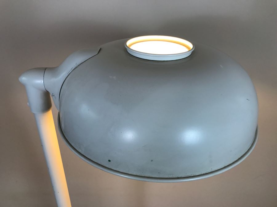 Mid-Century Modern Art Deco Industrial Swivel Light Metal Floor Lamp With Two Toggle Switches And Outlet On Pole Lighted Base Used In Hospitals By American Hospital Supply Corporation [Photo 10]