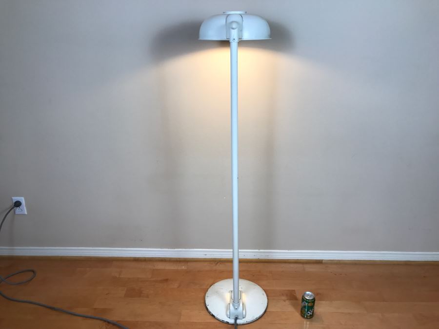 Mid-Century Modern Art Deco Industrial Swivel Light Metal Floor Lamp With Two Toggle Switches And Outlet On Pole Lighted Base Used In Hospitals By American Hospital Supply Corporation [Photo 14]