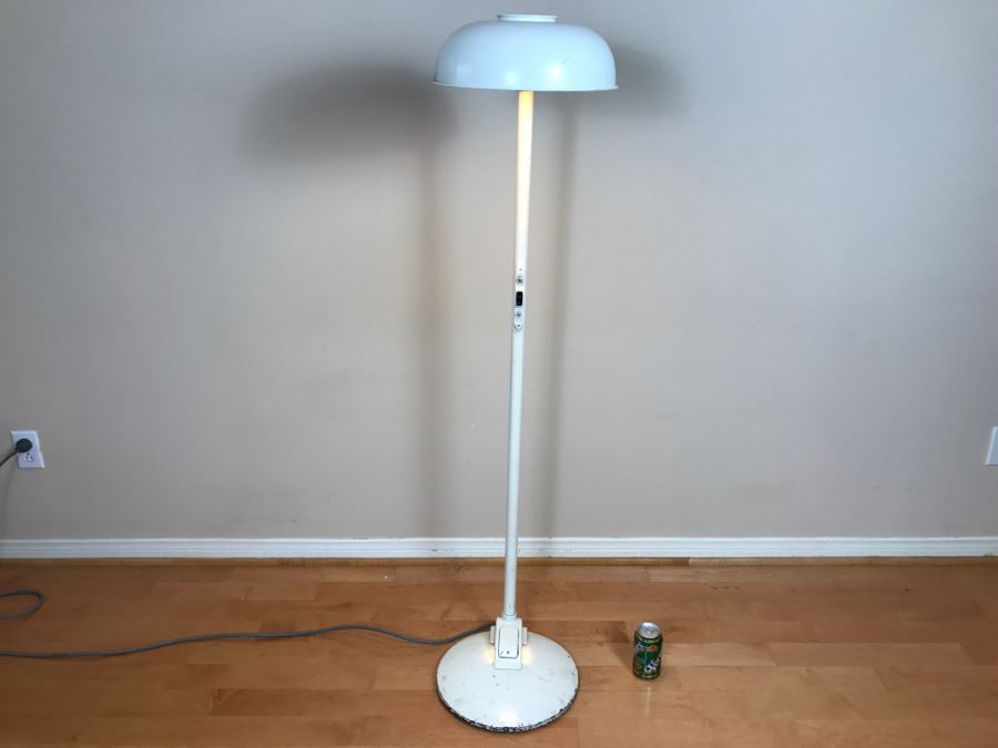 Mid-Century Modern Art Deco Industrial Swivel Light Metal Floor Lamp With Two Toggle Switches And Outlet On Pole Lighted Base Used In Hospitals By American Hospital Supply Corporation [Photo 2]