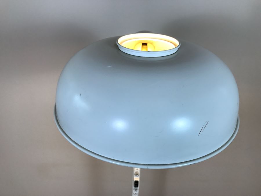 Mid-Century Modern Art Deco Industrial Swivel Light Metal Floor Lamp With Two Toggle Switches And Outlet On Pole Lighted Base Used In Hospitals By American Hospital Supply Corporation [Photo 4]
