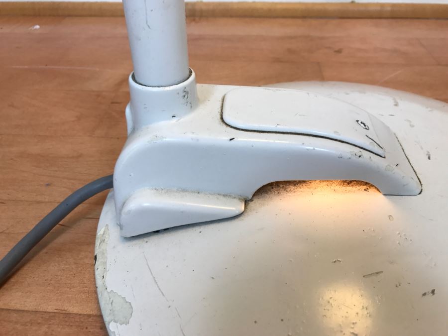 Mid-Century Modern Art Deco Industrial Swivel Light Metal Floor Lamp With Two Toggle Switches And Outlet On Pole Lighted Base Used In Hospitals By American Hospital Supply Corporation [Photo 13]