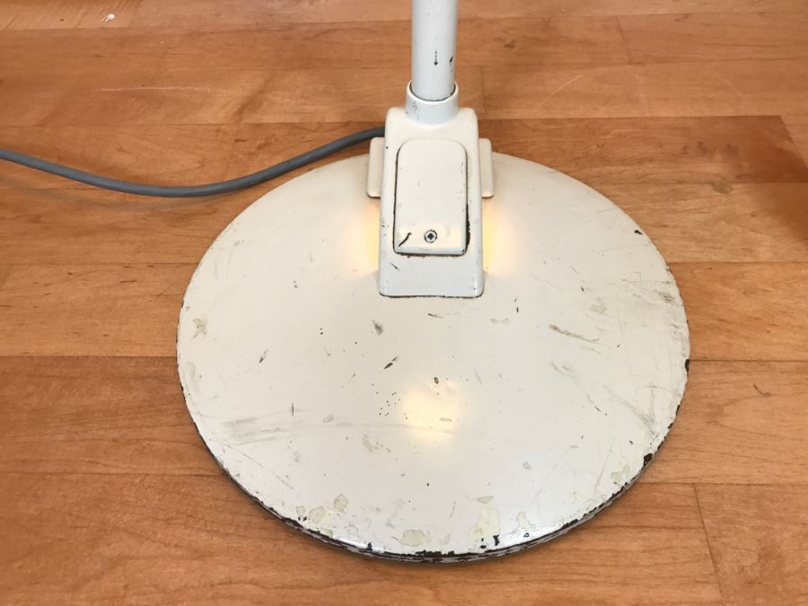Mid-Century Modern Art Deco Industrial Swivel Light Metal Floor Lamp With Two Toggle Switches And Outlet On Pole Lighted Base Used In Hospitals By American Hospital Supply Corporation [Photo 7]