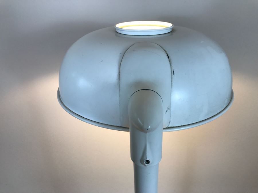 Mid-Century Modern Art Deco Industrial Swivel Light Metal Floor Lamp With Two Toggle Switches And Outlet On Pole Lighted Base Used In Hospitals By American Hospital Supply Corporation [Photo 16]