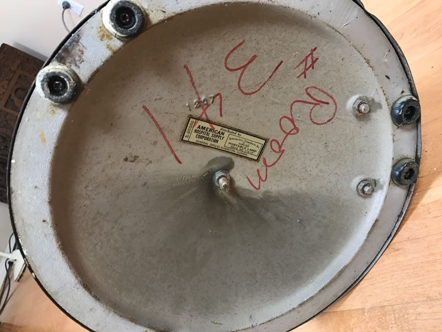 Mid-Century Modern Art Deco Industrial Swivel Light Metal Floor Lamp With Two Toggle Switches And Outlet On Pole Lighted Base Used In Hospitals By American Hospital Supply Corporation [Photo 19]