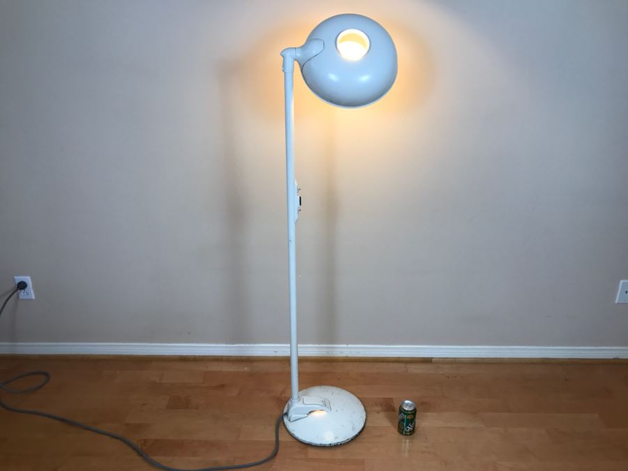 Mid-Century Modern Art Deco Industrial Swivel Light Metal Floor Lamp With Two Toggle Switches And Outlet On Pole Lighted Base Used In Hospitals By American Hospital Supply Corporation [Photo 17]