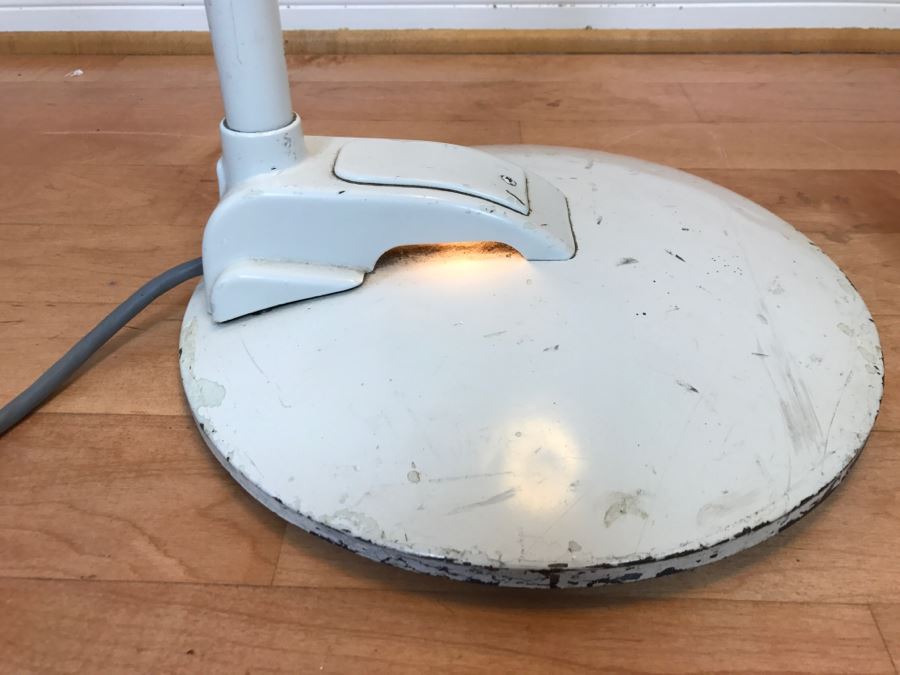 Mid-Century Modern Art Deco Industrial Swivel Light Metal Floor Lamp With Two Toggle Switches And Outlet On Pole Lighted Base Used In Hospitals By American Hospital Supply Corporation [Photo 12]