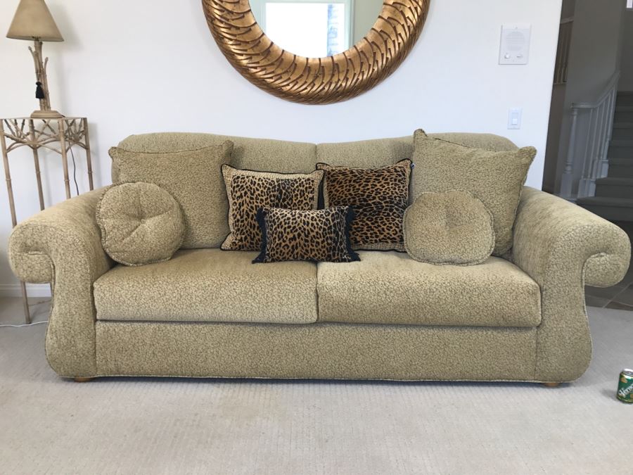 Nice Designer Upholstered Sofa With Throw Pillows [Photo 3]