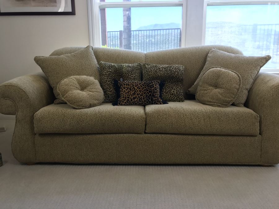 Nice Designer Upholstered Sofa With Throw Pillows (Matches Other Sofa In Sale)