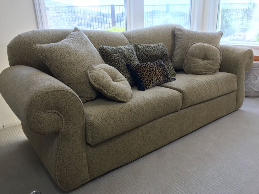 Nice Designer Upholstered Sofa With Throw Pillows (Matches Other Sofa In Sale) [Photo 5]