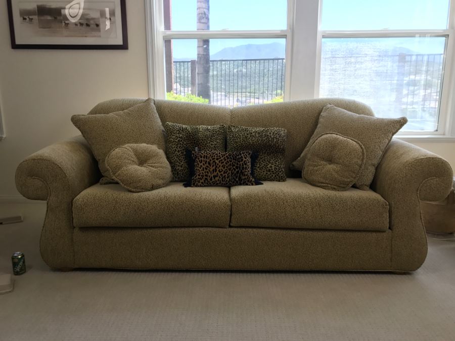 Nice Designer Upholstered Sofa With Throw Pillows (Matches Other Sofa In Sale) [Photo 2]