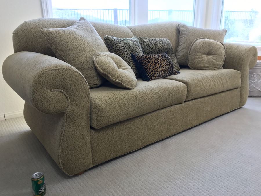 Nice Designer Upholstered Sofa With Throw Pillows (Matches Other Sofa