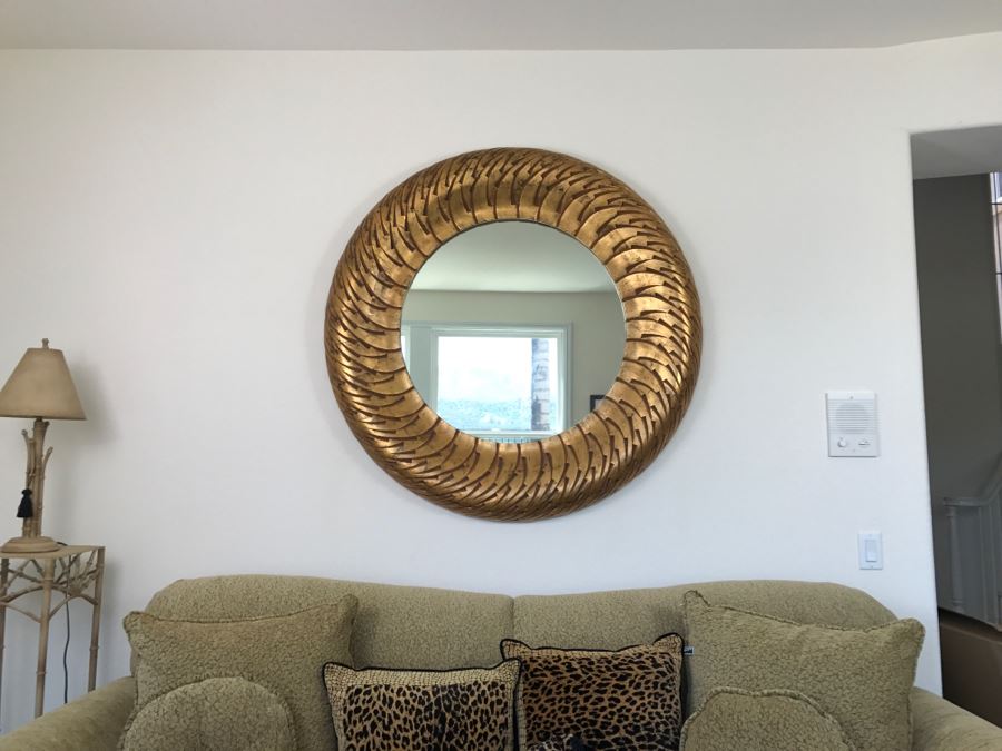Large Round Gilded Wooden Designer Mirror 4'R [Photo 3]